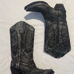 Circle G Distressed Western Cowboy Leather Boots Size 10 Black (Wings/Cross)
